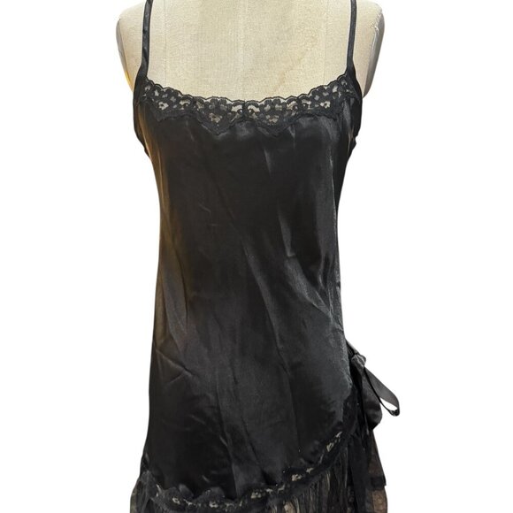 Vintage Victoria’s Secret Black Satin & Lace Asymmetrical Slip Nightgown – Small - Picture 1 of 6
